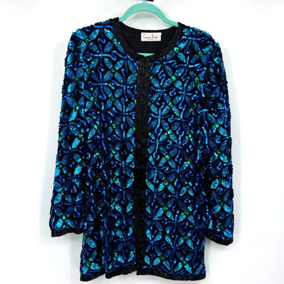 Laurence Kazar vintage sequined blazer 100% silk Woman’s size medium Large - Picture 1 of 15